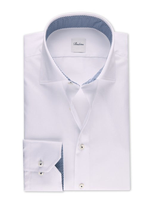 White Twill Slimline Shirt with Blue Contrast
