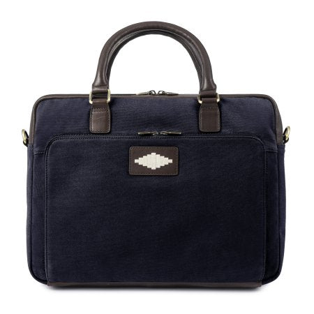 Mensajero Briefcase Brown Leather and Navy Canvas