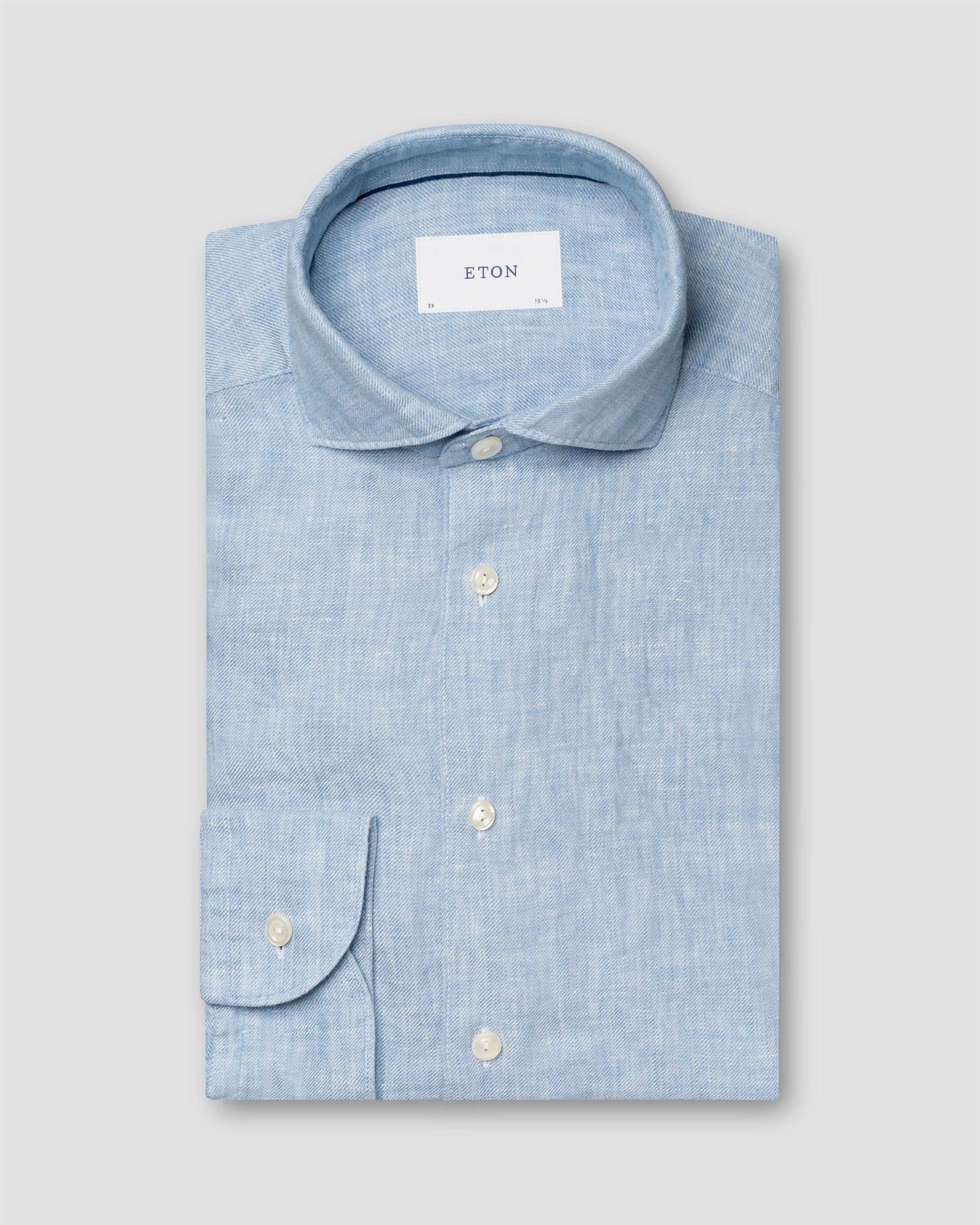 LIGHT BLUE SOLID TWILL LINEN SLIM SHIRT