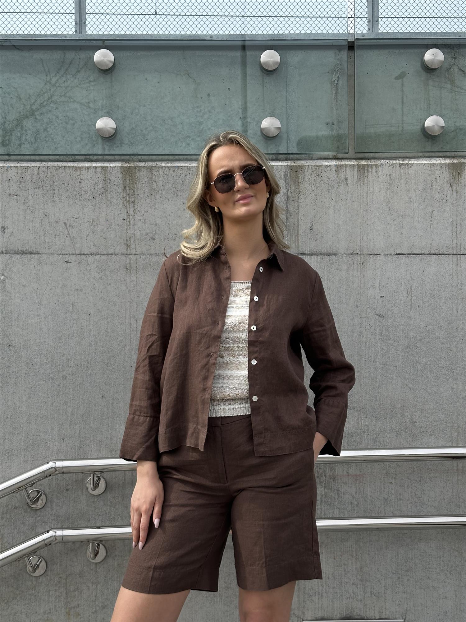 Katy Linen Shorts Brown
