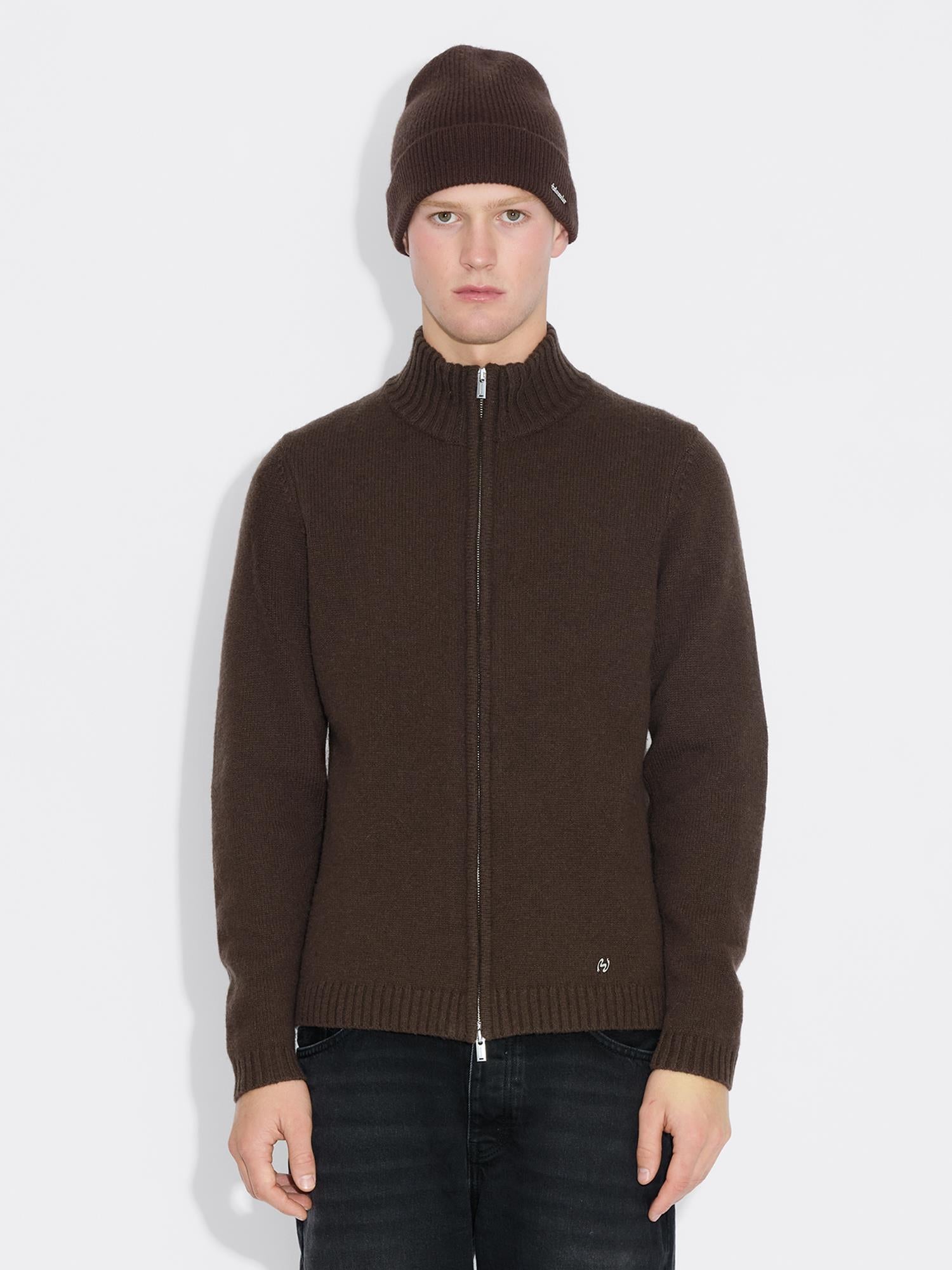 M. Wool Zip Cardigan - Dk.Brown