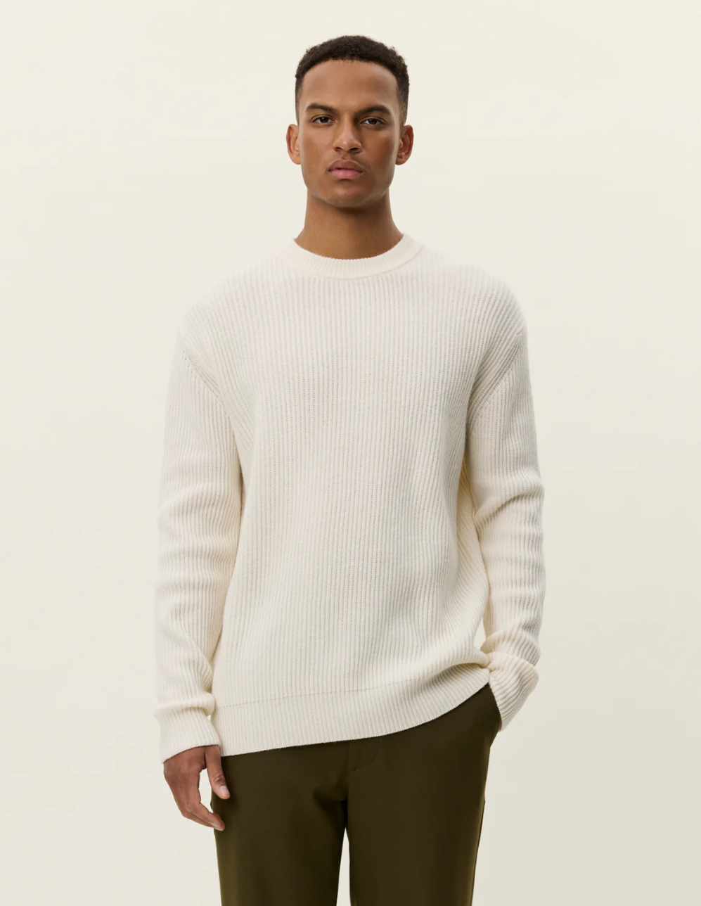 Eddie Wool Rib Crewneck Knit Ivory