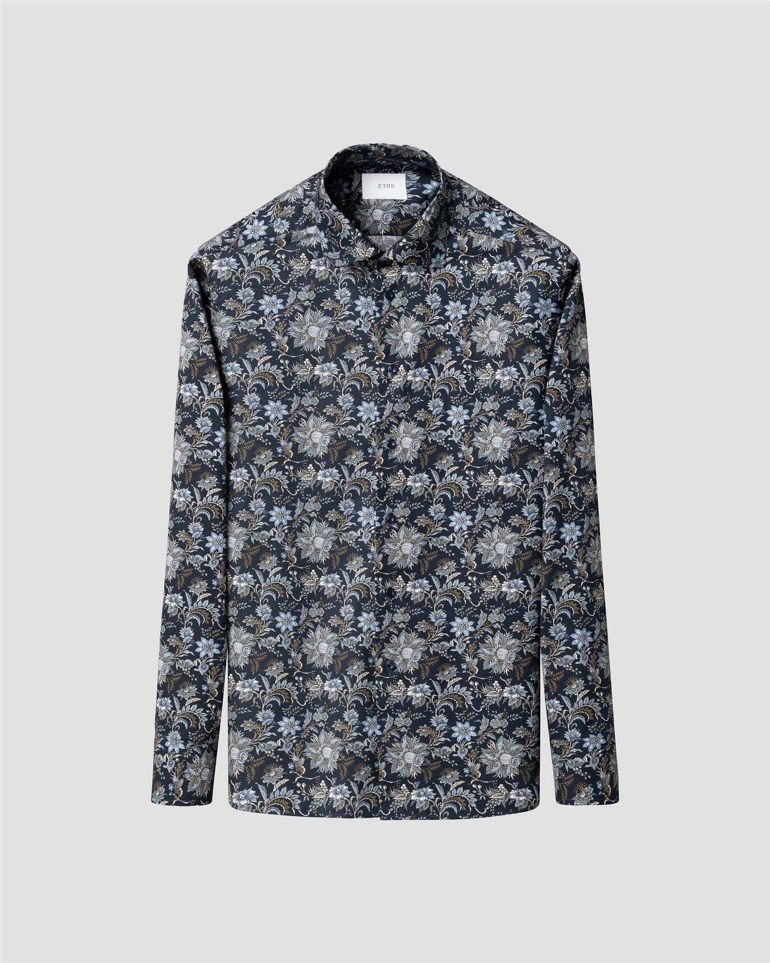 Dark blue Floral Print Signature Twill Slimfit Shirt