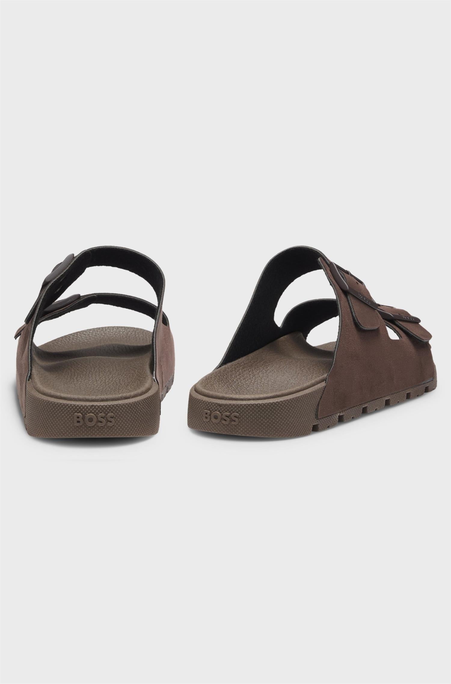 Twin-strap slides with branded buckles Surfley
