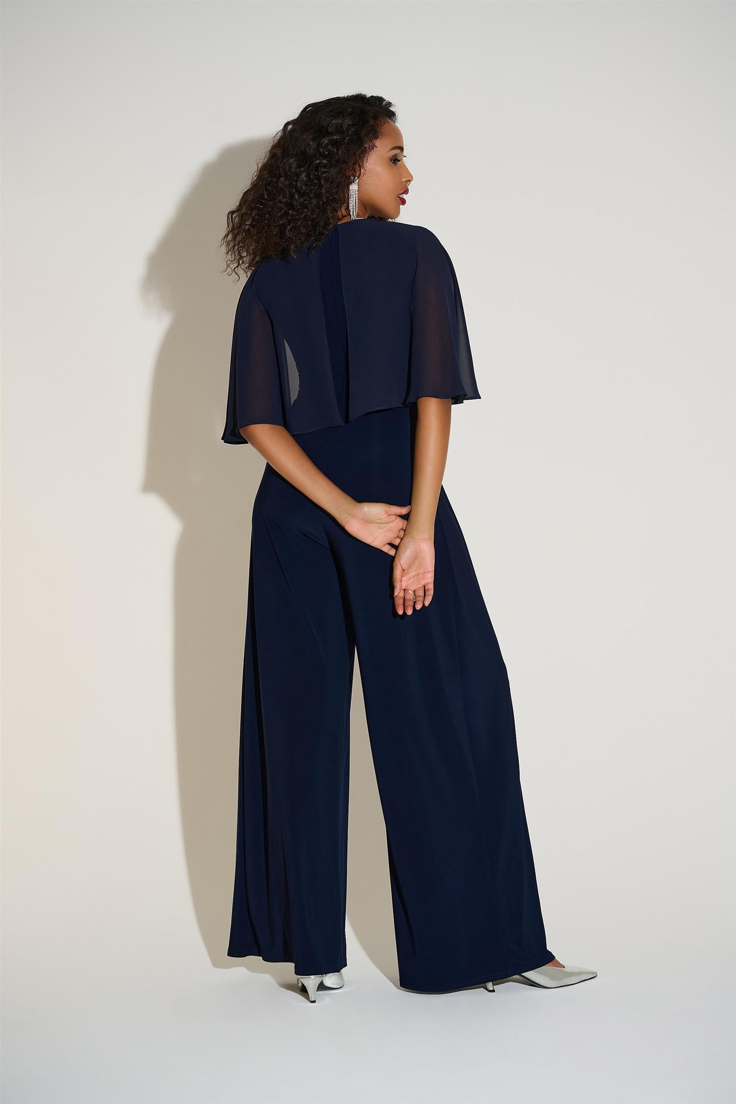 Silky Knit & Chiffon Wide Leg Jumpsuit Midnight Blue