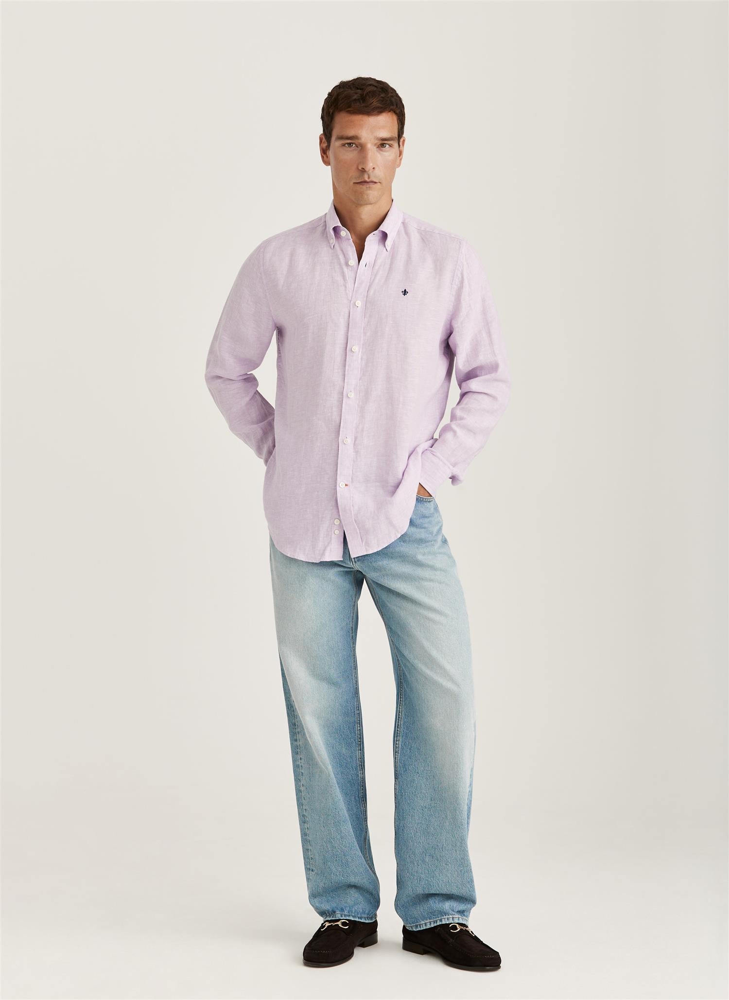 Douglas Linen Shirt-Classic Fit Purple