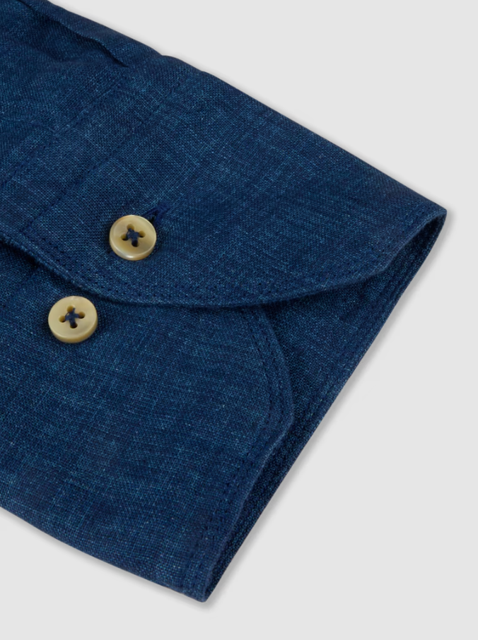 Regular Navy Linen Casual Shirt
