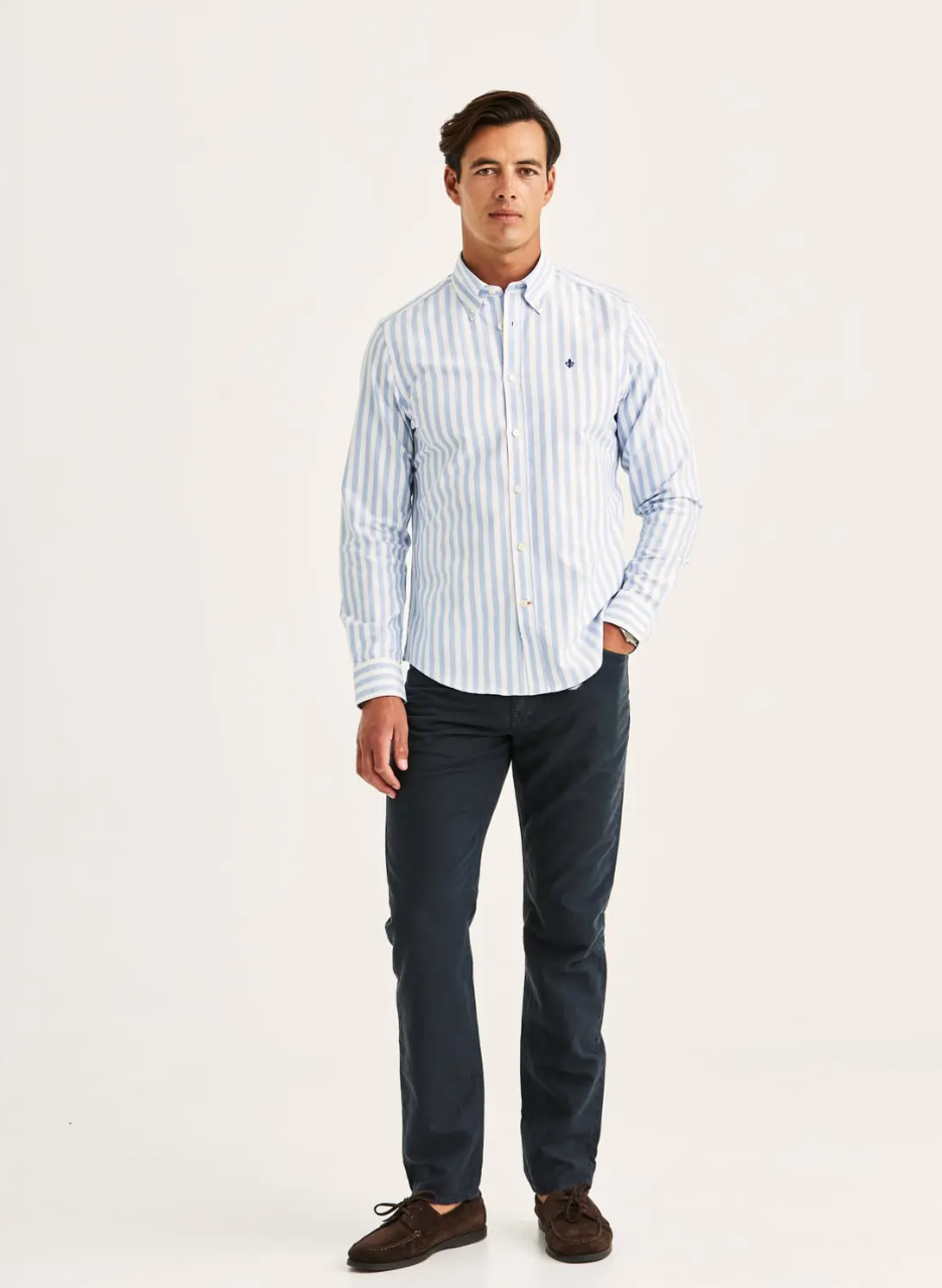 Douglas Oxford Stripe Shirt-Slim Fit Light Blue