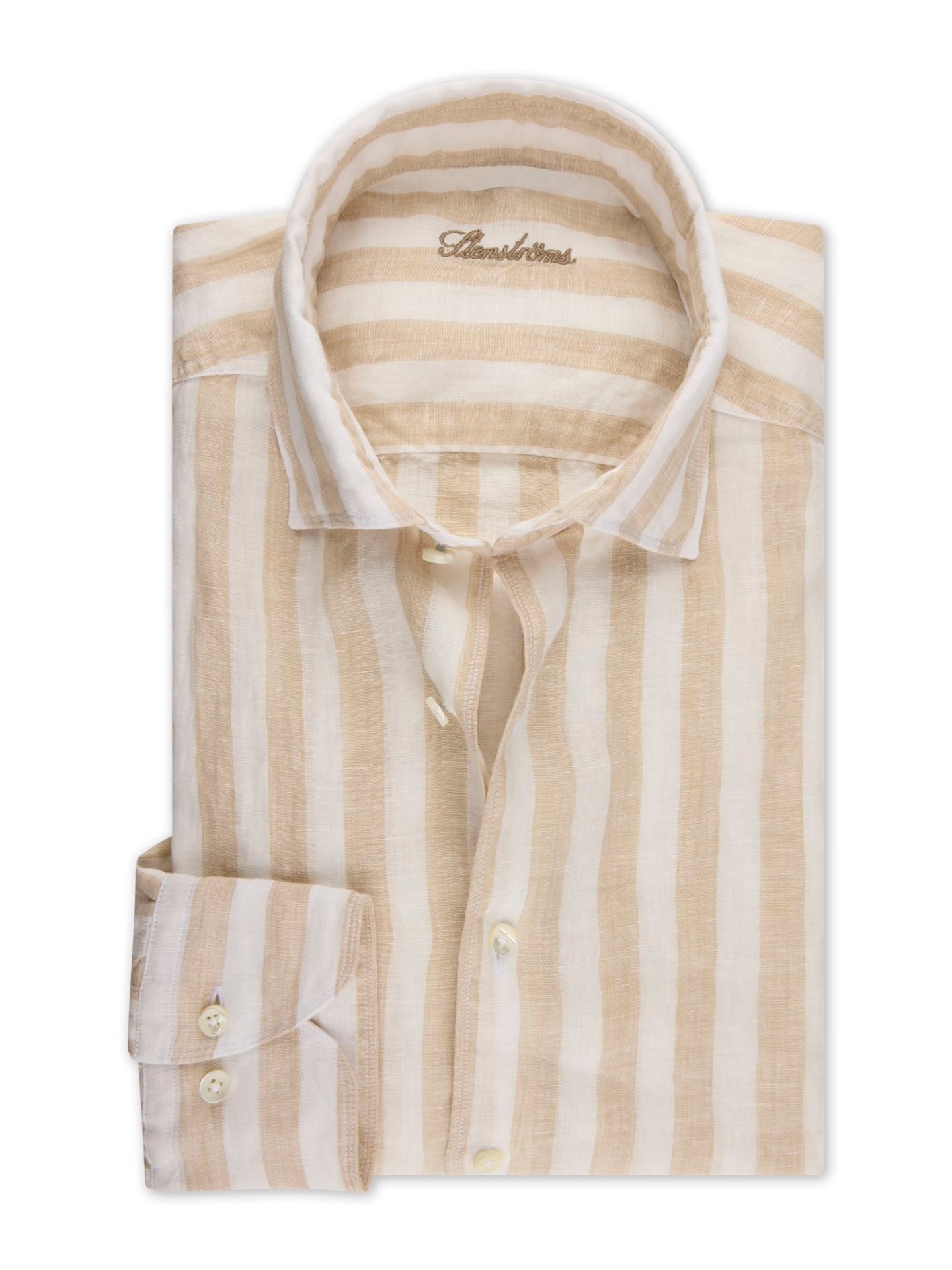 Regular Beige Stripe Linen Casual Shirt