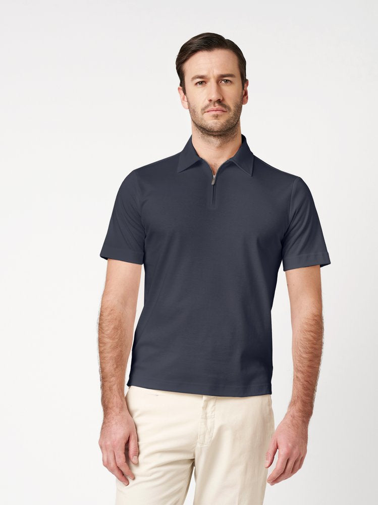 Luxury Two Ply Polo Zip Blue Piquet