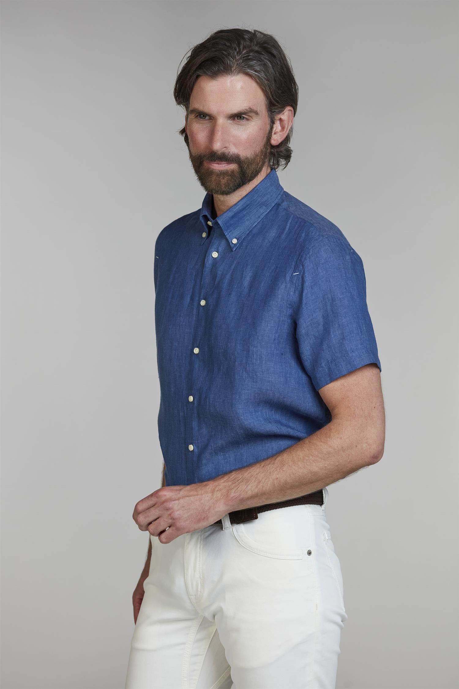 Short Sleeve Linen Shirt Navy