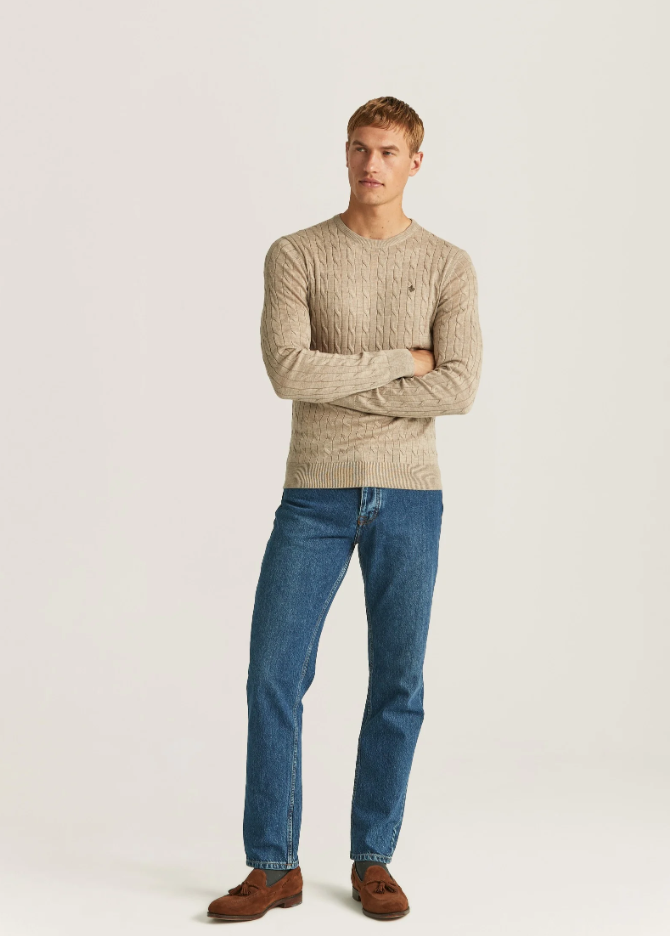 Merino Cable Oneck Khaki