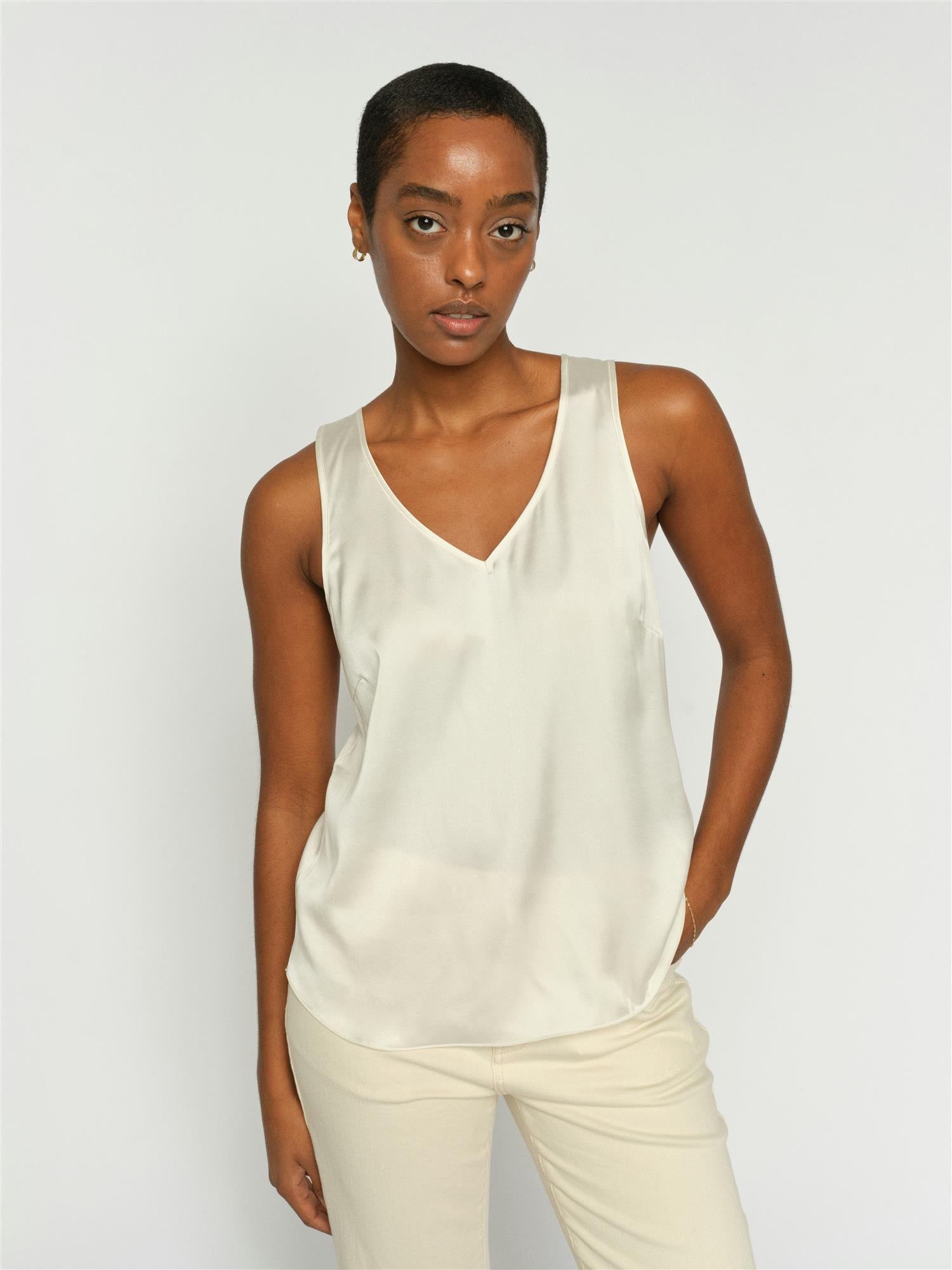 Mmastrid V-Neck Silk Tank Top Ecru