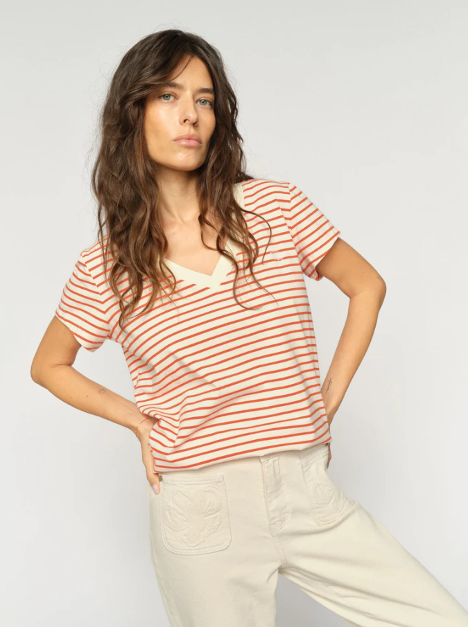 Mmkala V-Ssstripe Tee Spicy Orange