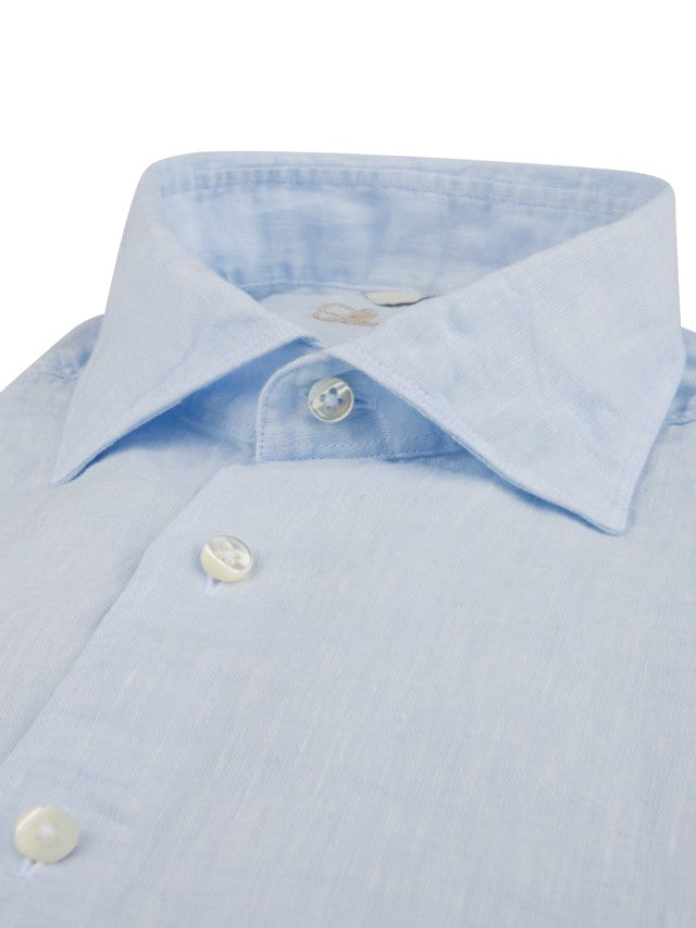 Light blue linen fitted body shirt