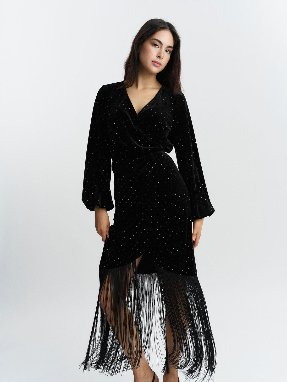 Sine Stud Velour Dress Black
