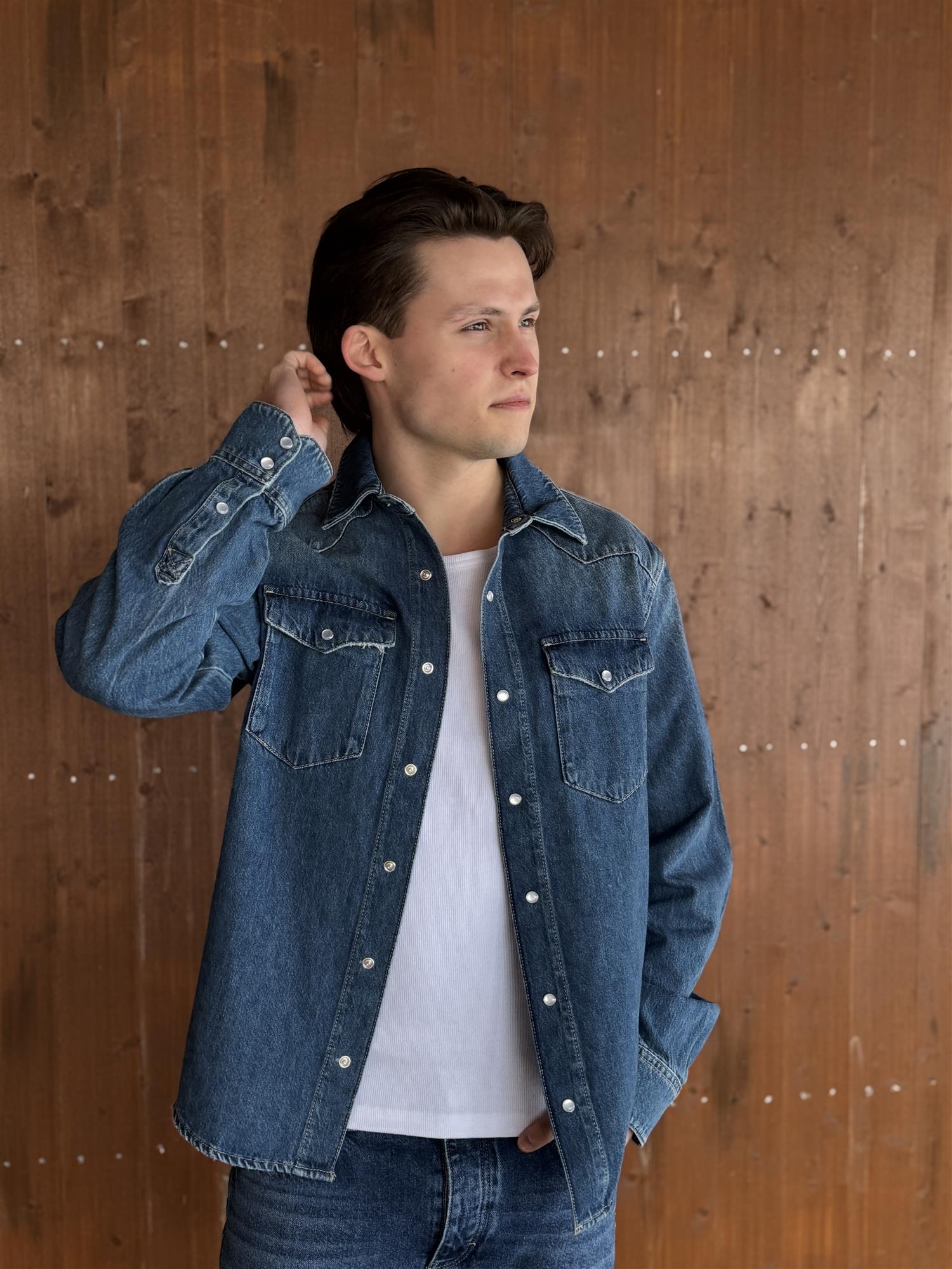 M Slim Denim Shirt Blue