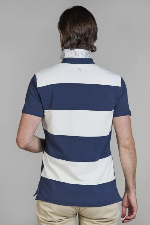 Stripe Back Polo Mid Blue