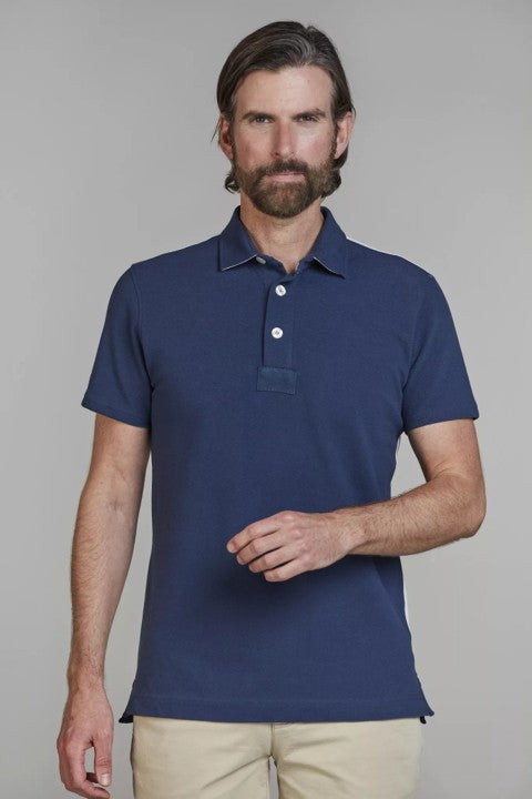Stripe Back Polo Mid Blue