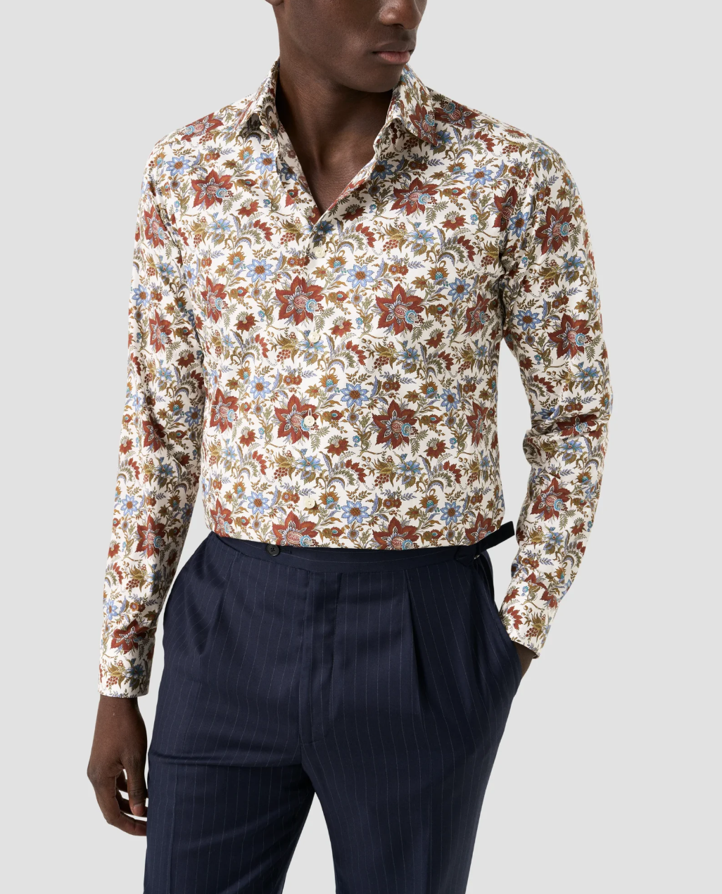 Red Floral Print Signature Twill Slimfit Shirt