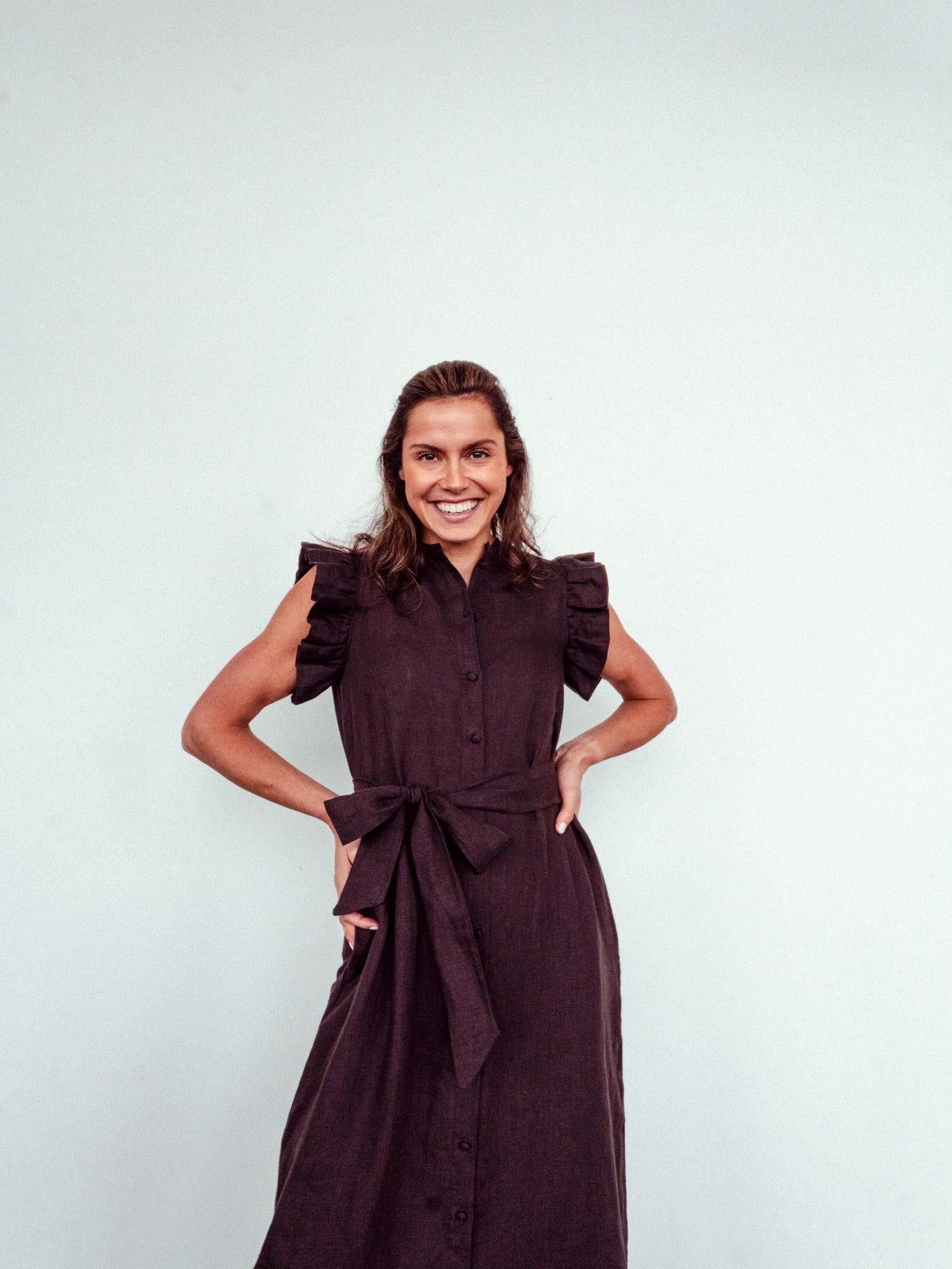 Pam Linen Dress Dark Brown