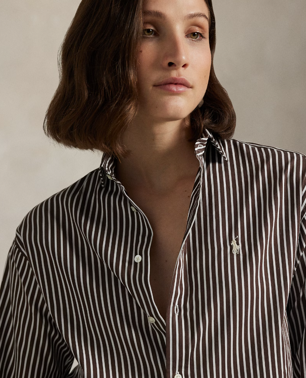 Relaxed Fit Striped Cotton Shirt Brown/White