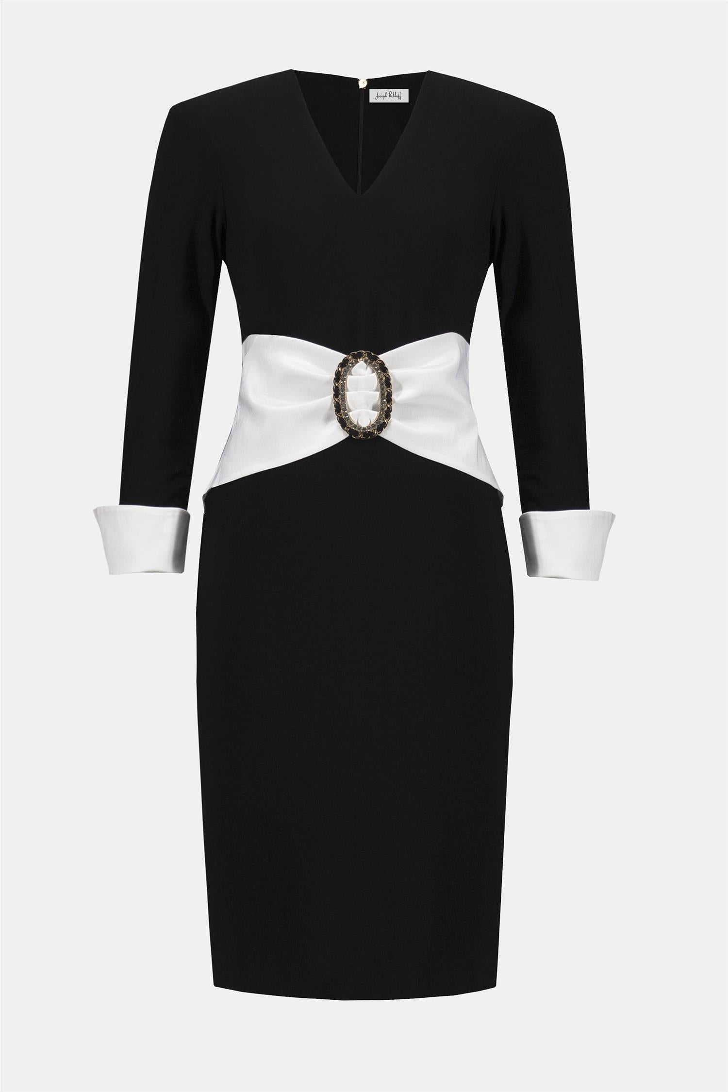 Silky Knit & Stretch Taffeta Sheat Dress Black/White