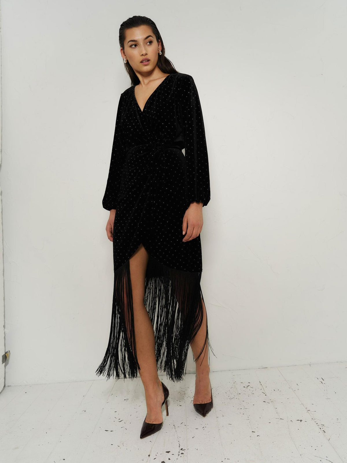 Sine Stud Velour Dress Black