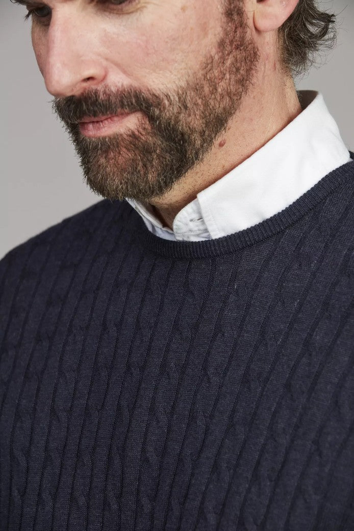 Crew Neck Cable Knit Navy