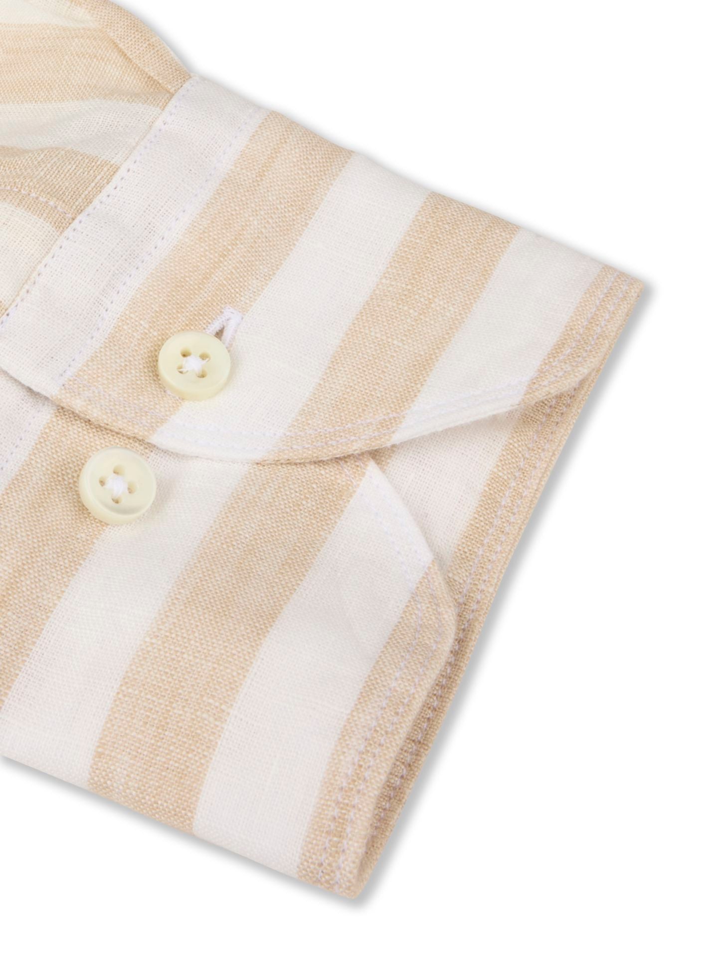 Regular Beige Stripe Linen Casual Shirt