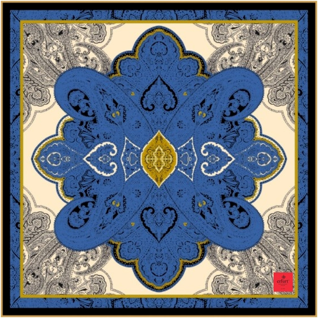 Blue Ornament Silk Navy