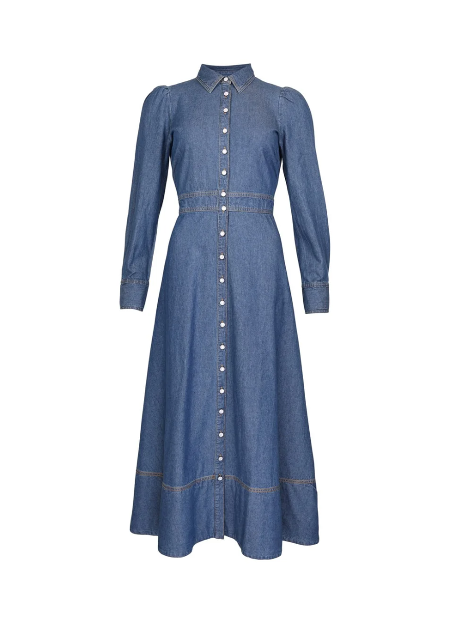 Denim Button-Down Dress, French Blue