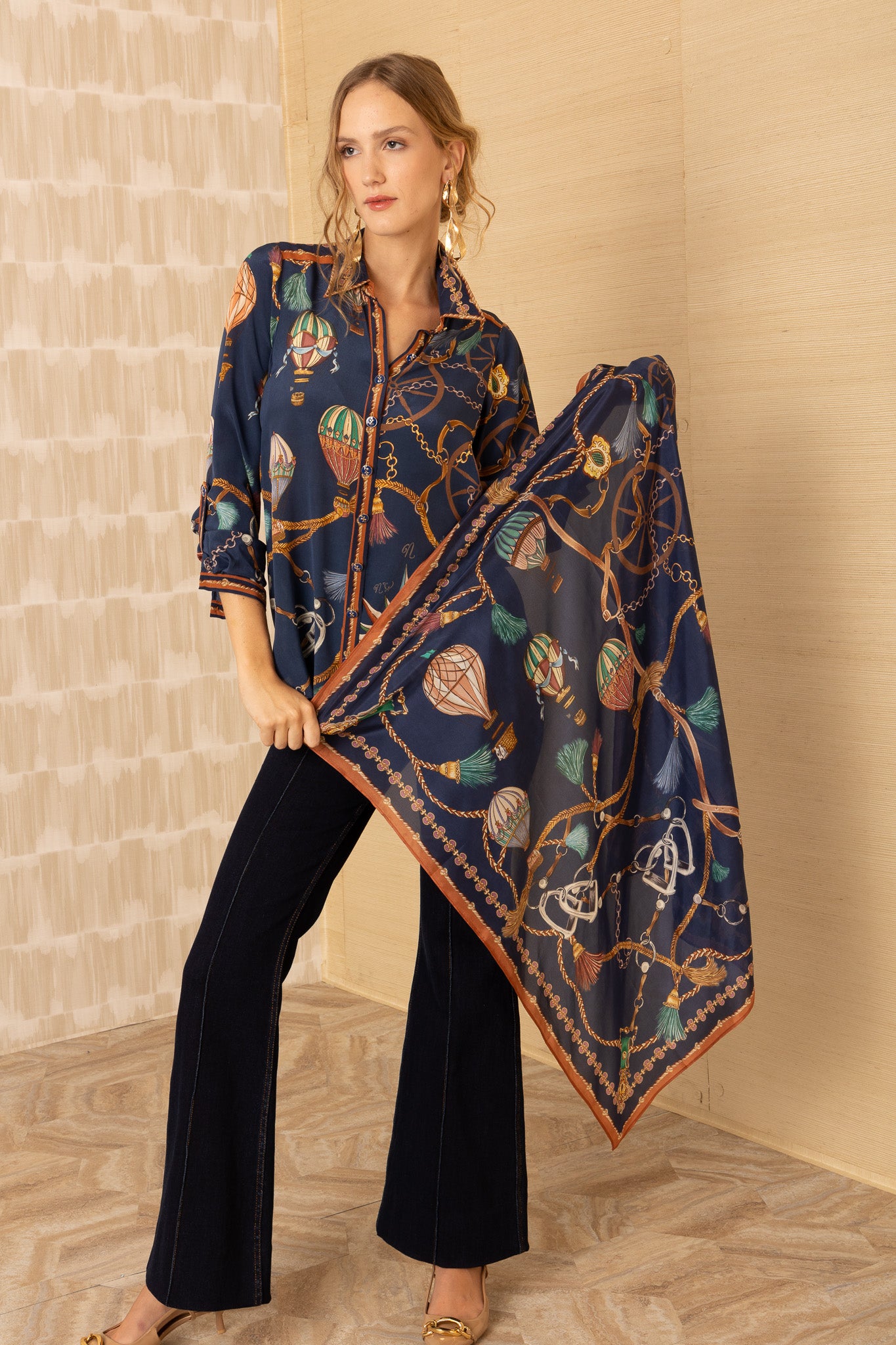 Leilany Silk Scarf Navy