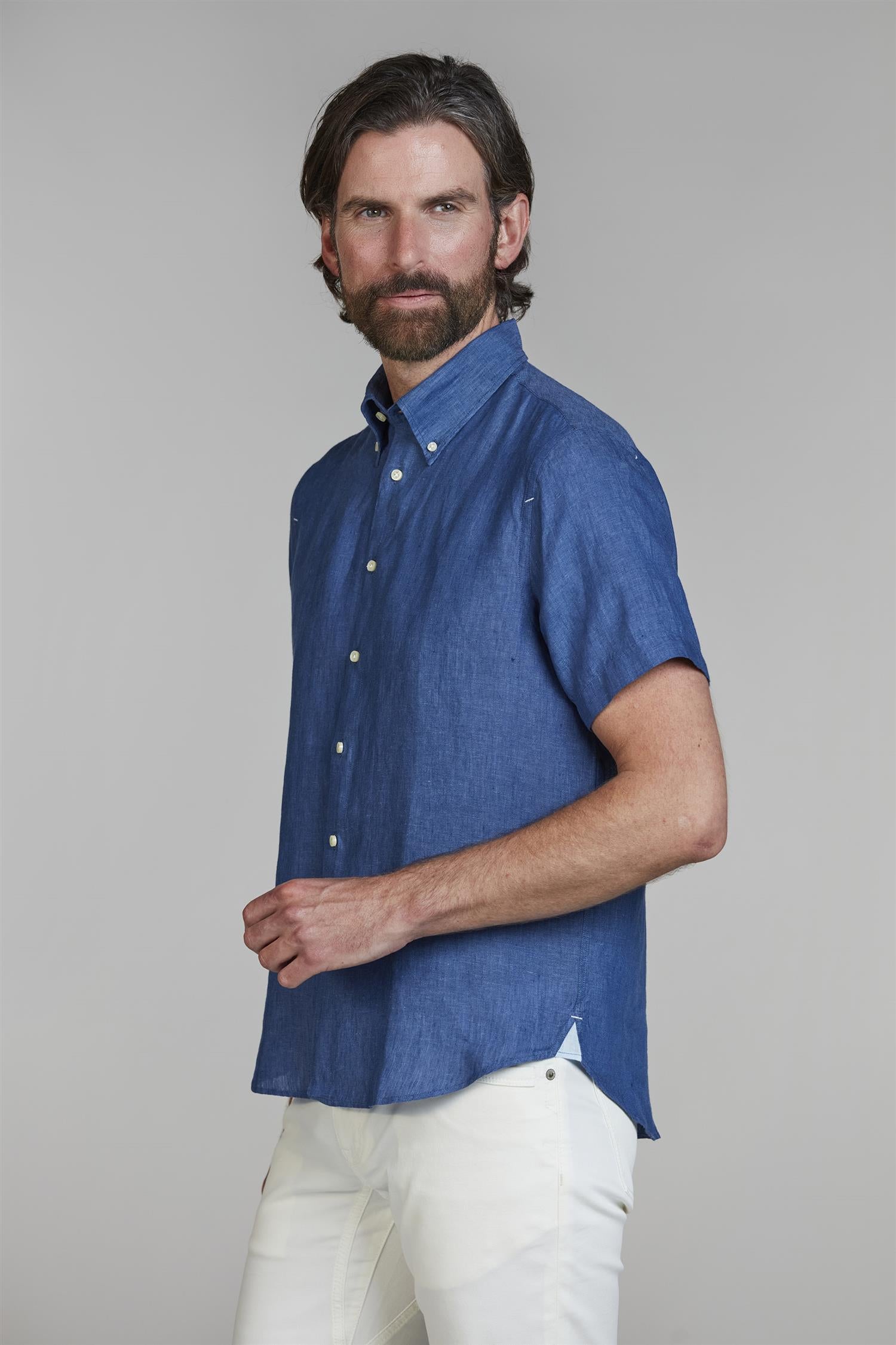 Short Sleeve Linen Shirt Navy