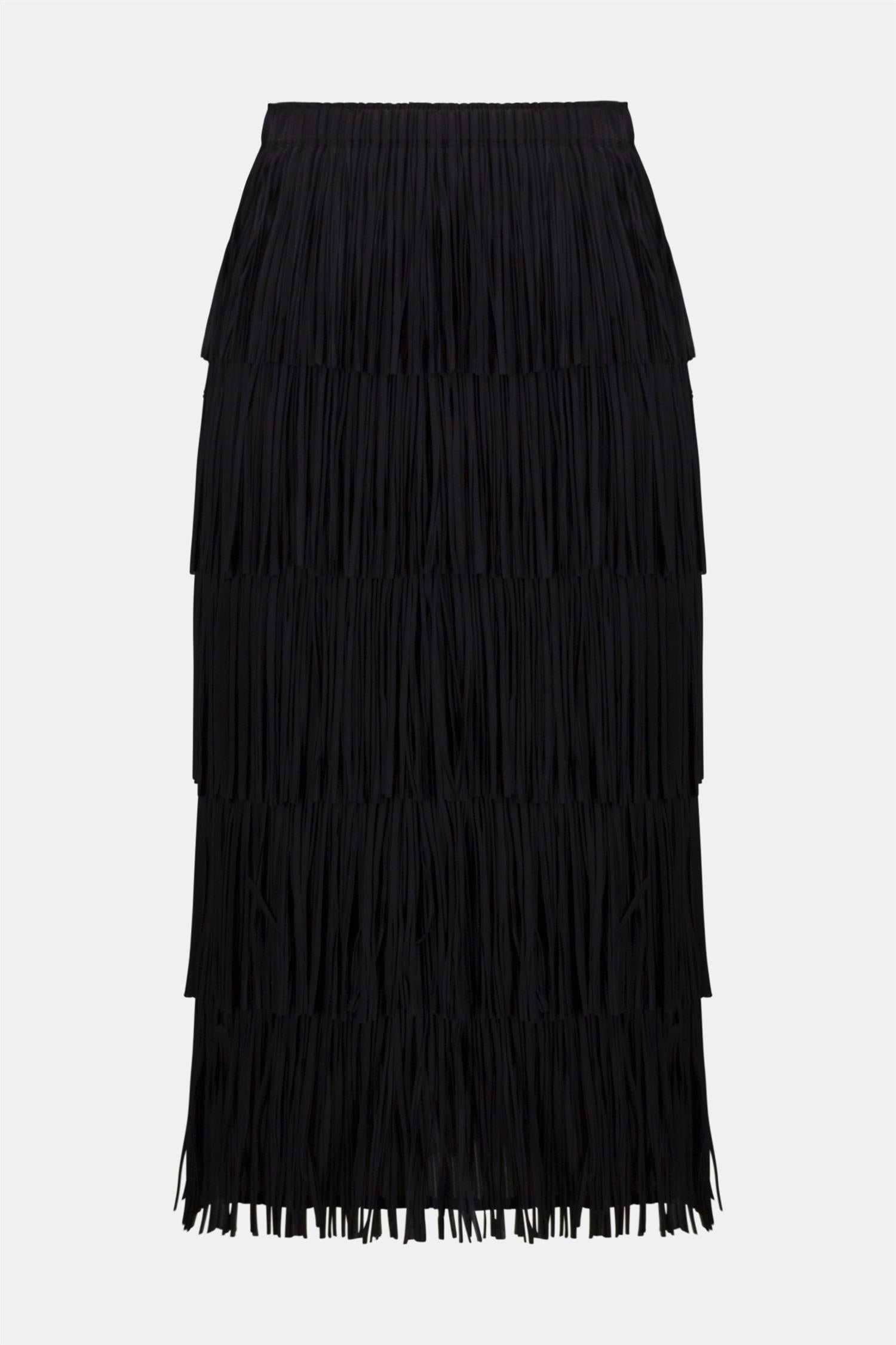 Pleated Pencil Skirt w/Tiered Fringes