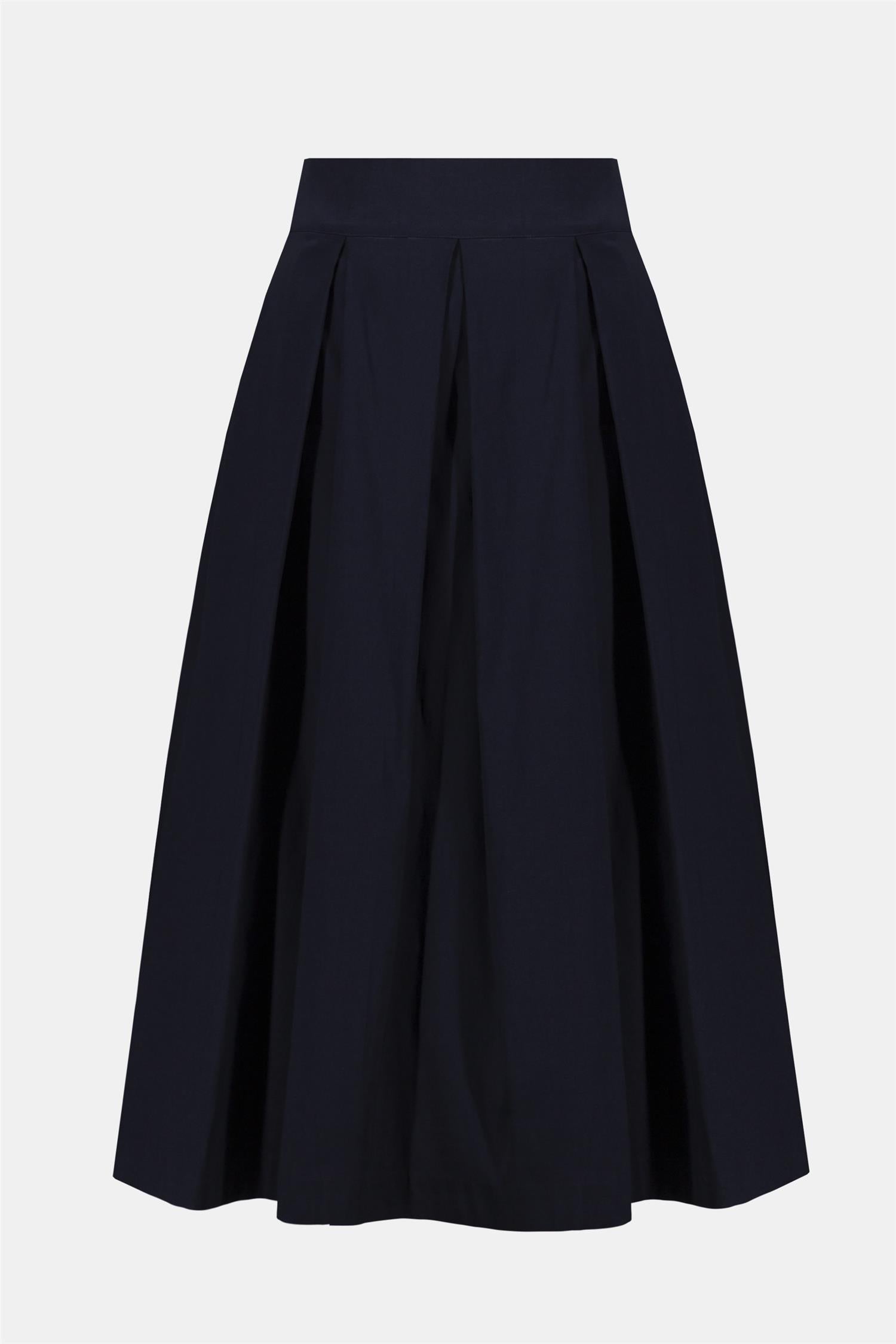 Signature Stretch Taffeta Flared Skirt With Box Pleats Midnight Blue