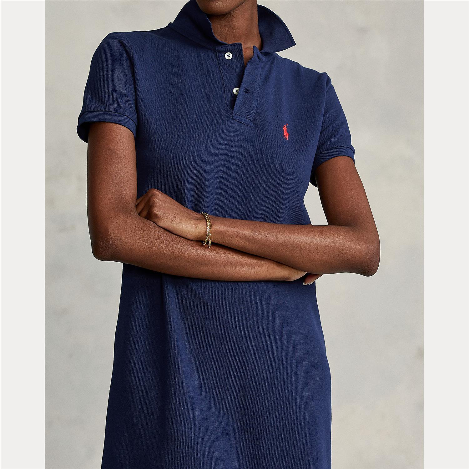 Cotton Mesh Polo Dress Newport navy