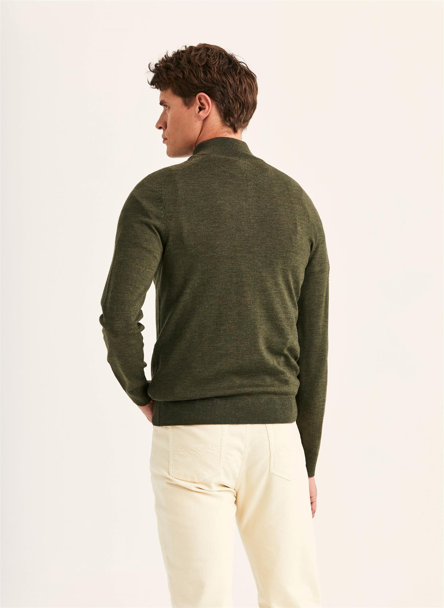 Merino John Zip AW26 Olive