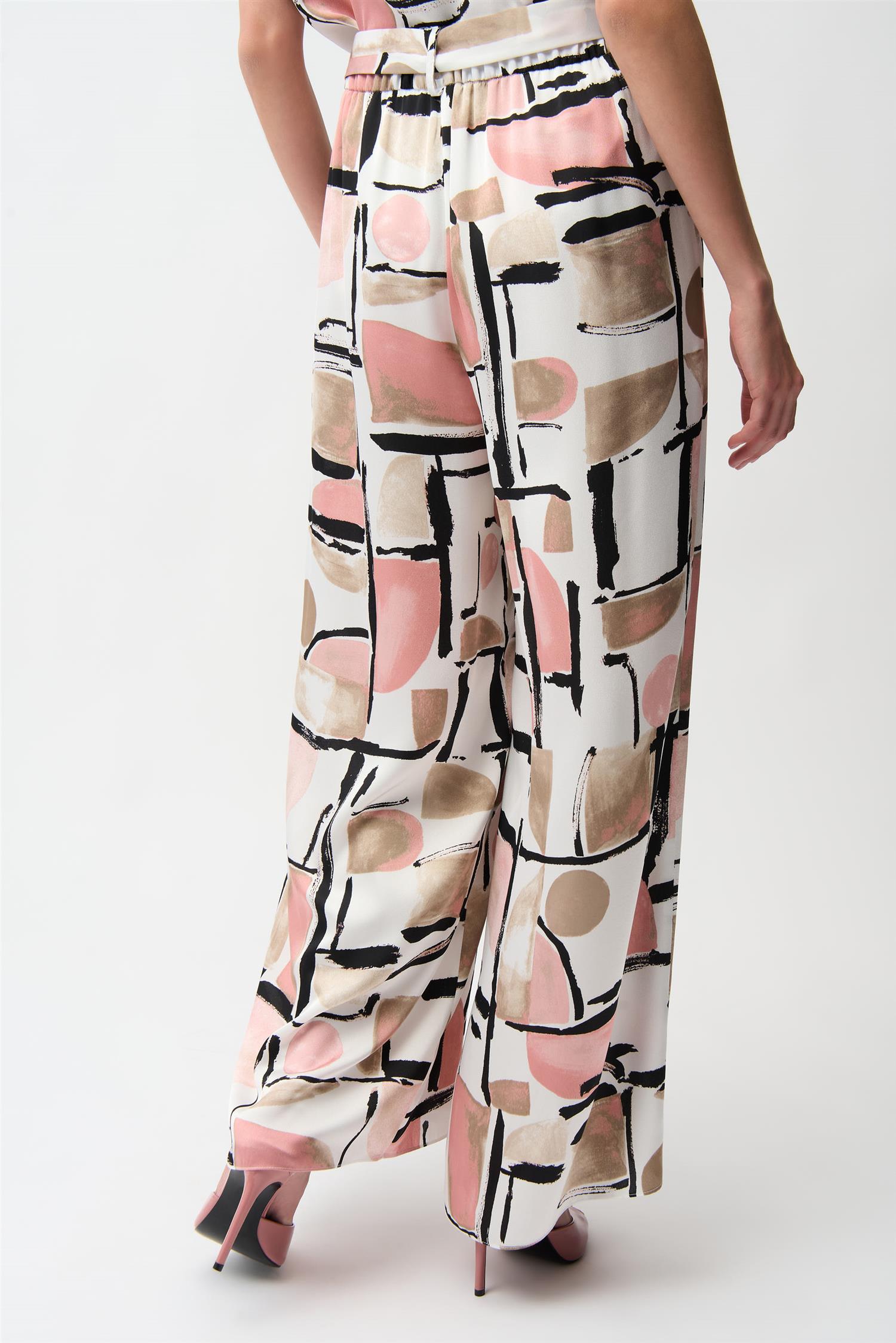 Recycled Satin Abstract Print Wide Leg Pull-On Pants Vanilla/Multi