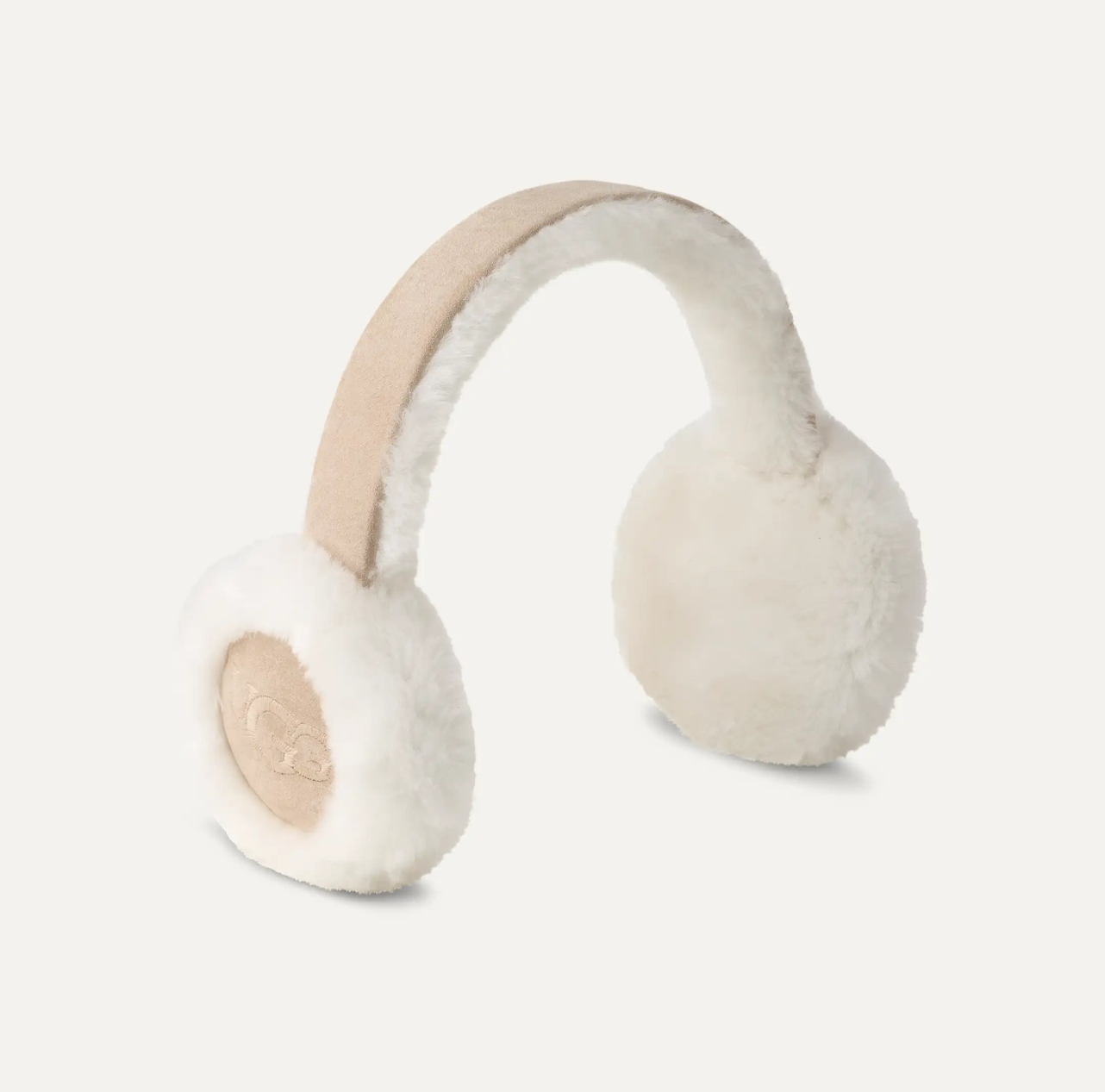 Sheepskin Embroidery Earmuff Sand