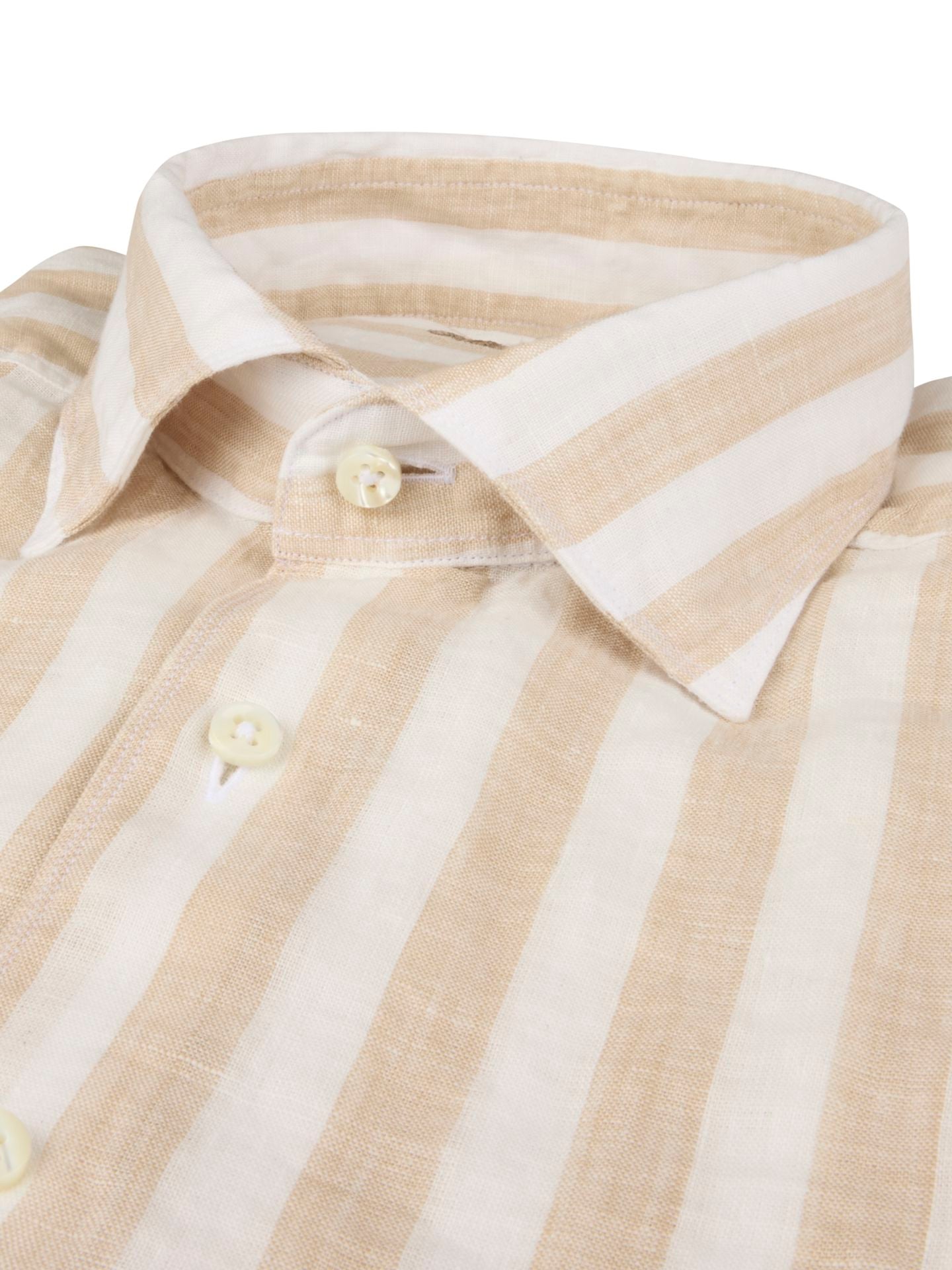 Regular Beige Stripe Linen Casual Shirt
