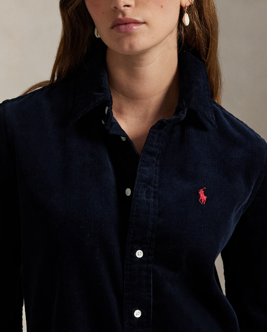 Stretch Slim Fit Cotton Corduroy Shirt Navy