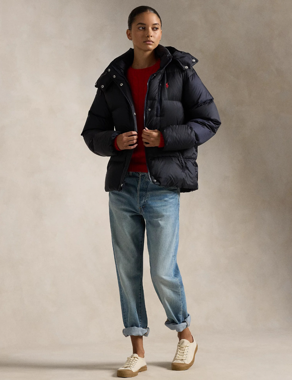 Water Repellent Quilted Down Jacket Navy