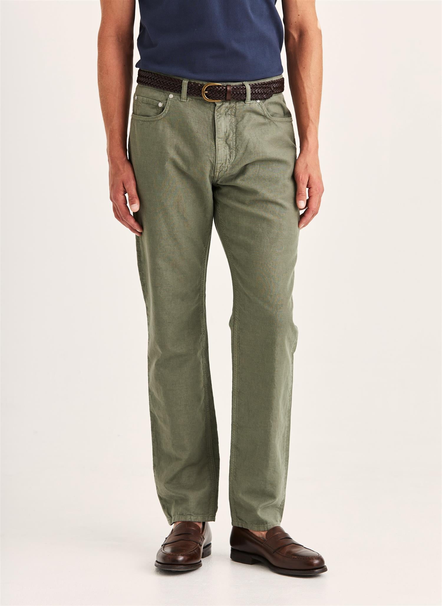 James Washed Linen 5 PKT Olive