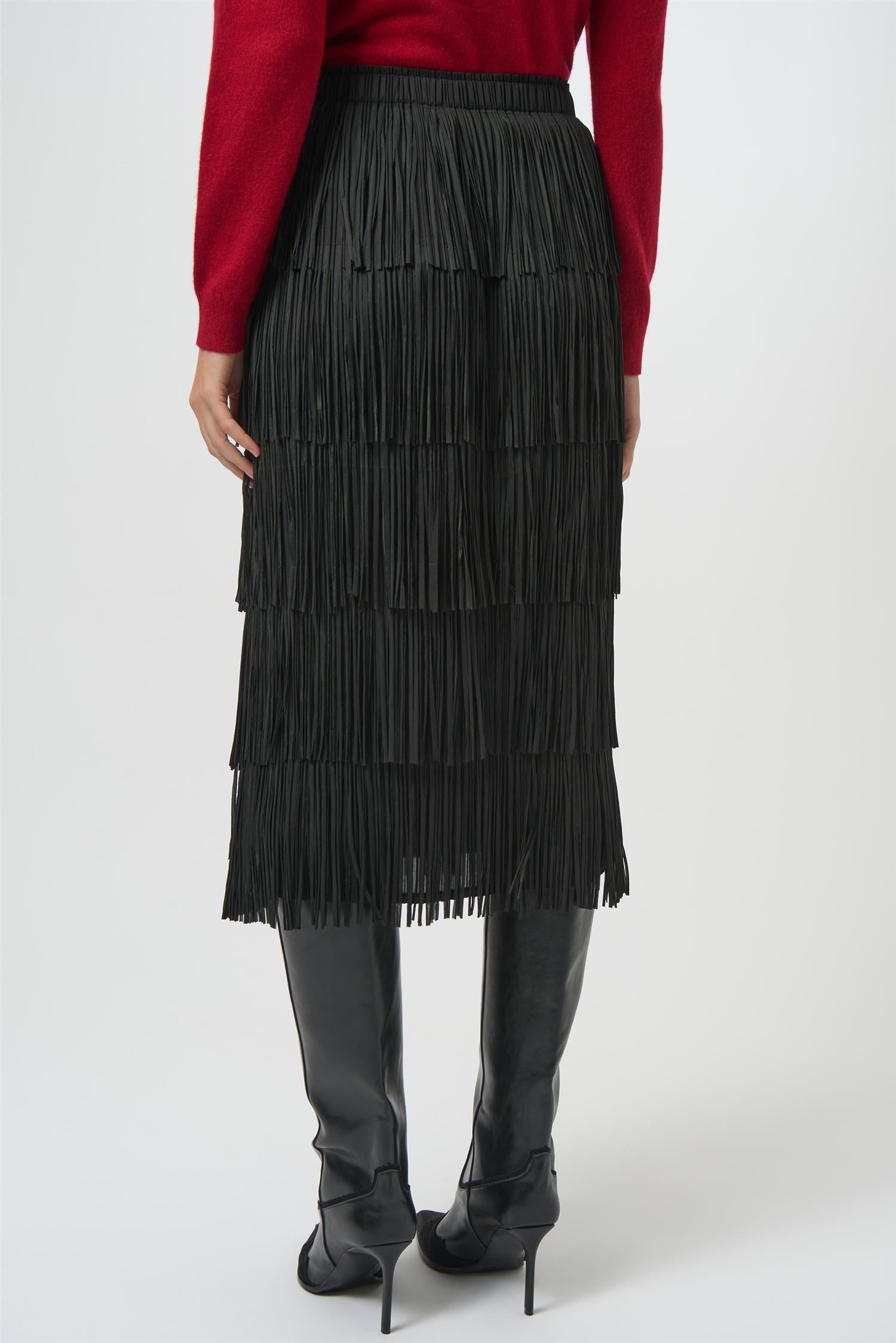 Pleated Pencil Skirt w/Tiered Fringes