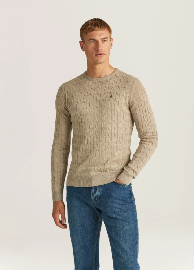 Merino Cable Oneck Khaki