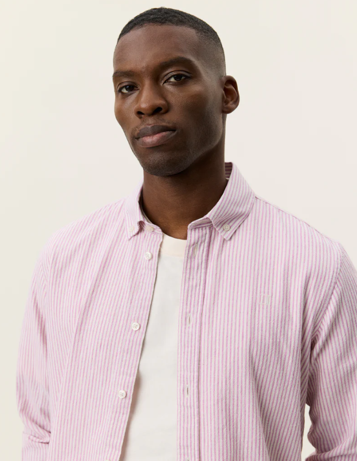 Konrad Stripe Cotton Linen Shirt Crocus Pink