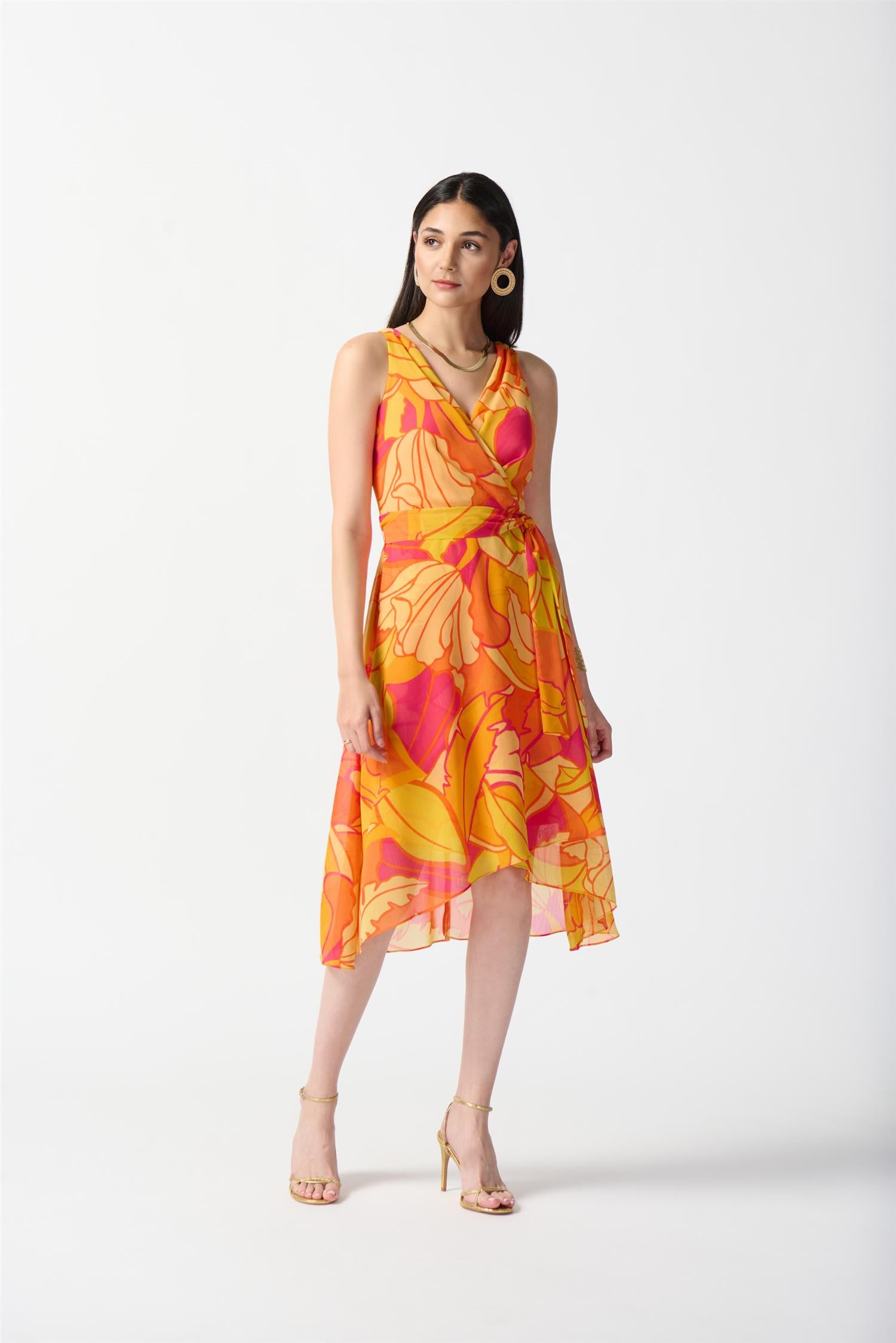 Chiffon Tropical Print Fit and Flare Dress
