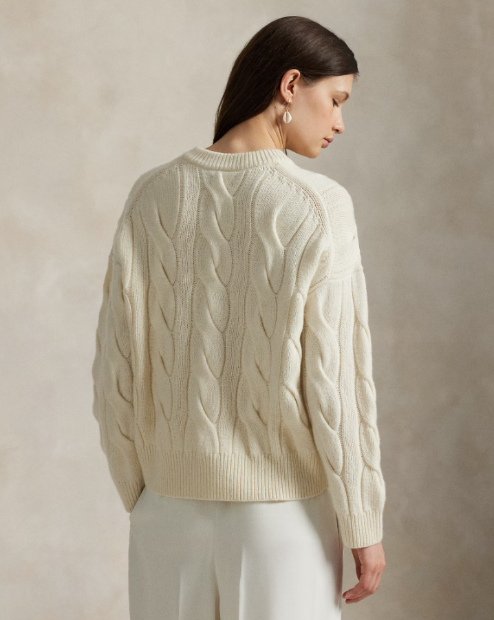 Cable-Knit Wool-Cashmere V-Neck Jumper Authentic Creme