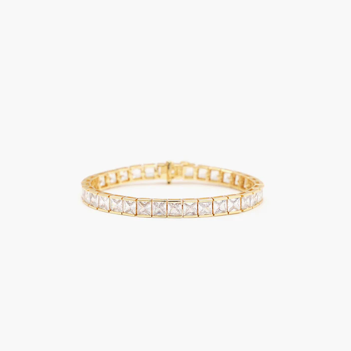 THICK SQUARE TENNIS BRACELET WHITE GOLD 17cm